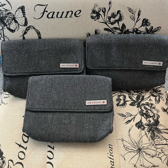 Air Canada Business First Class Amenity Bag Toiletry Case Grey Chevron Tweed NEW - Picture 8 of 8